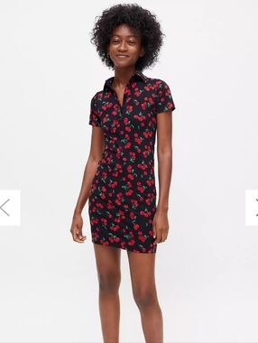 Motel Jeeves Cherry T-Shirt Mini Dress Black Red Cherries Size Medium Retro Twee